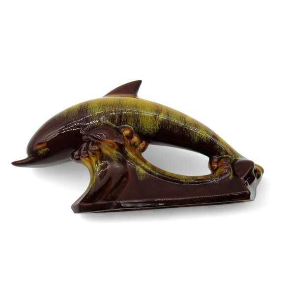 Blue Mountain Pottery DOLPHIN in Brown And Yellow Glaze Canada Vintage 16" - Picture 10 of 12